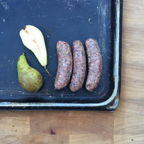 Wild game, pork, pear and stilton sausages Garlic Wood